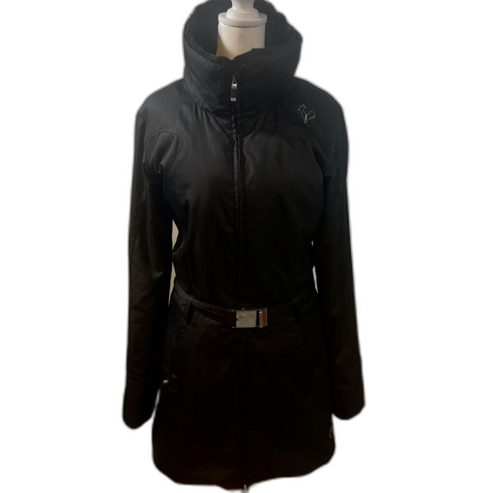 Rossignol 1907 Belted Insulated Ski Coat Black Faux Fur‎ Removable Collar Small